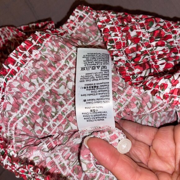 J Crew Womens Top Size Small Red Liberty Elizas Smocked Floral Pure Cotton - Picture 6 of 9